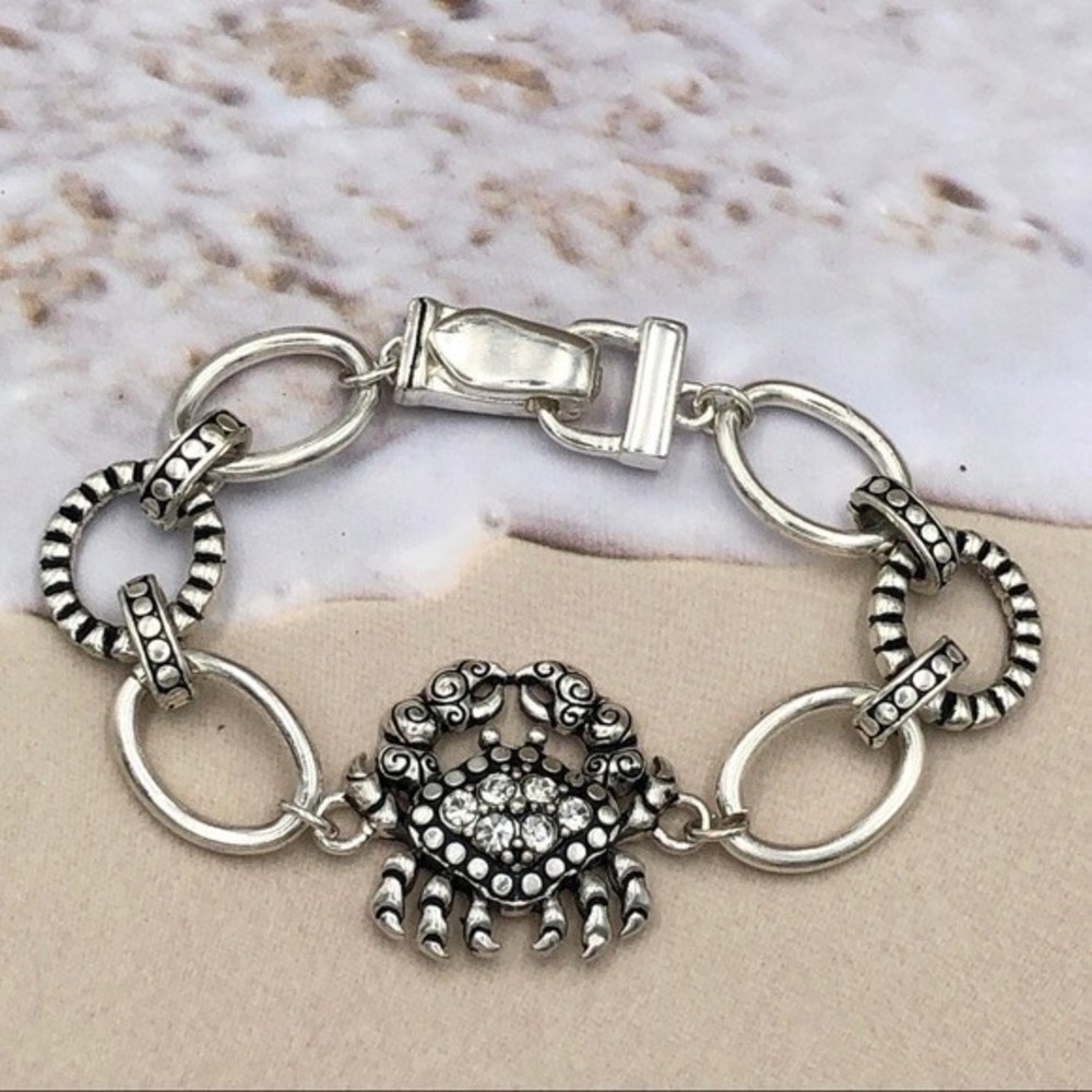 🌼 Crab Rhinestone Silver Clasp Bracelet - Picture 2 of 2